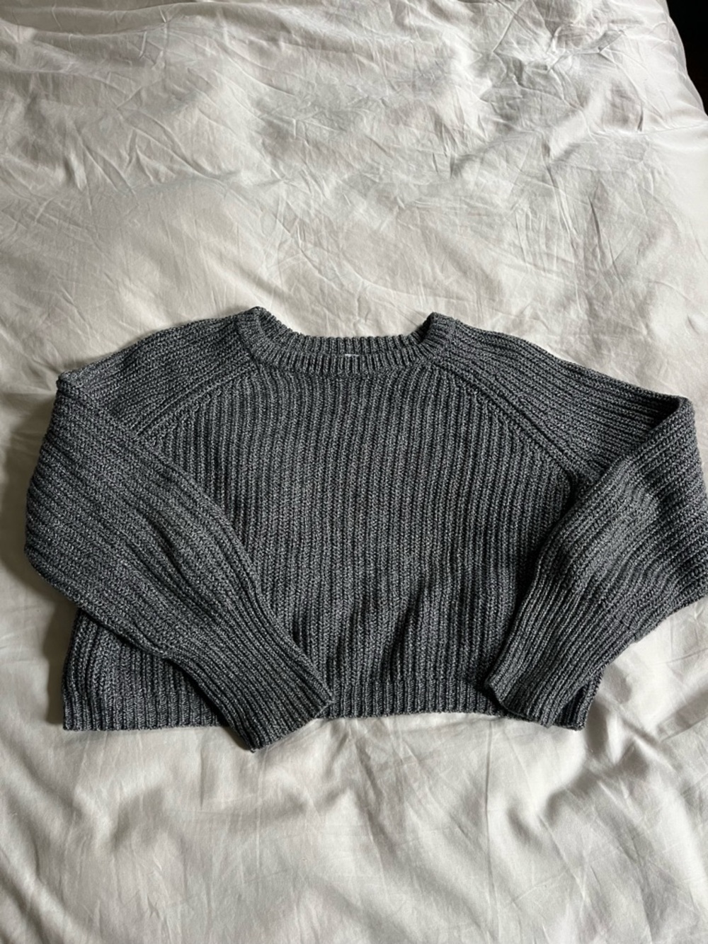 Gray Ribbed Copped Sweater
